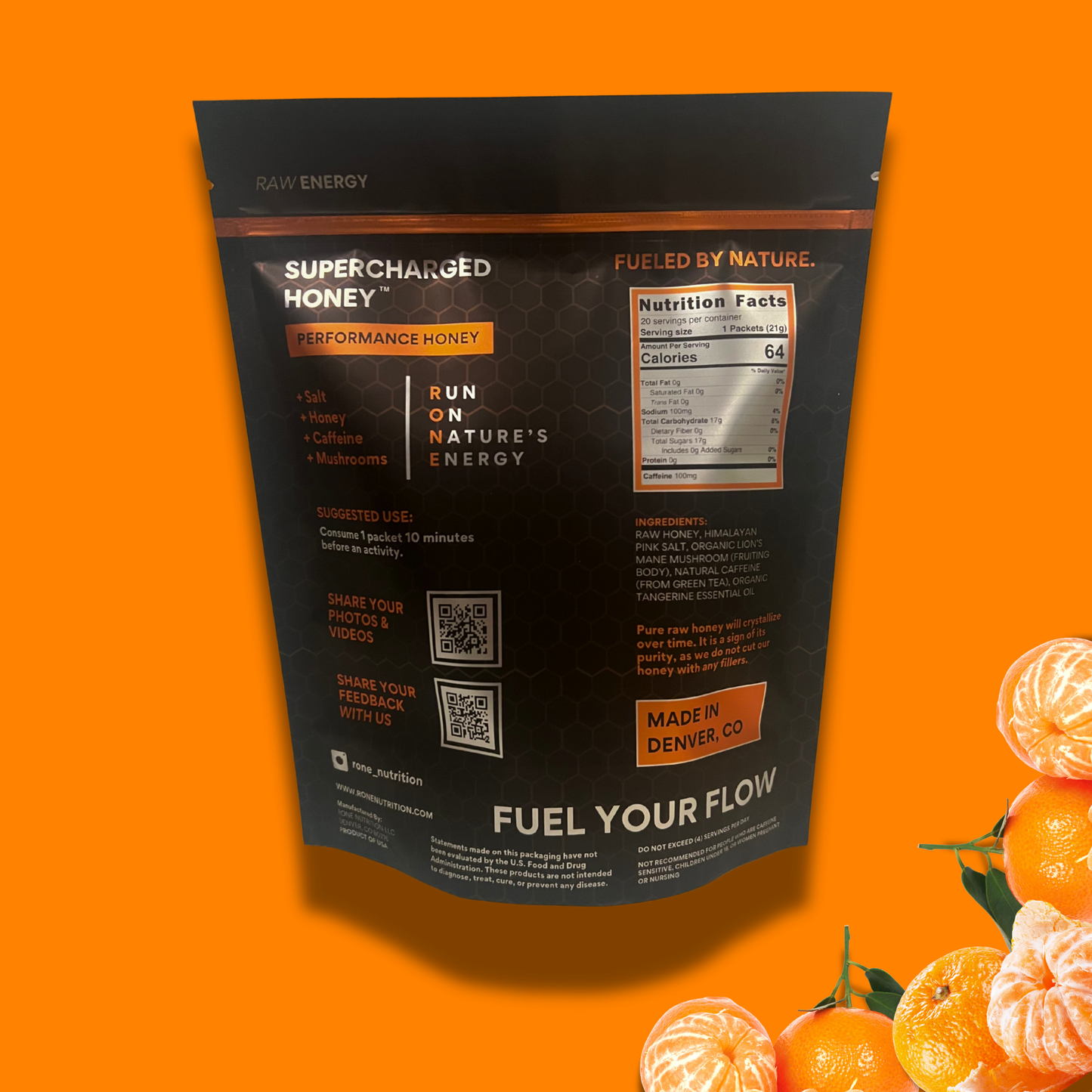100mg Caffeine - TANGERINE - SuperCharged Honey (20-Pack)