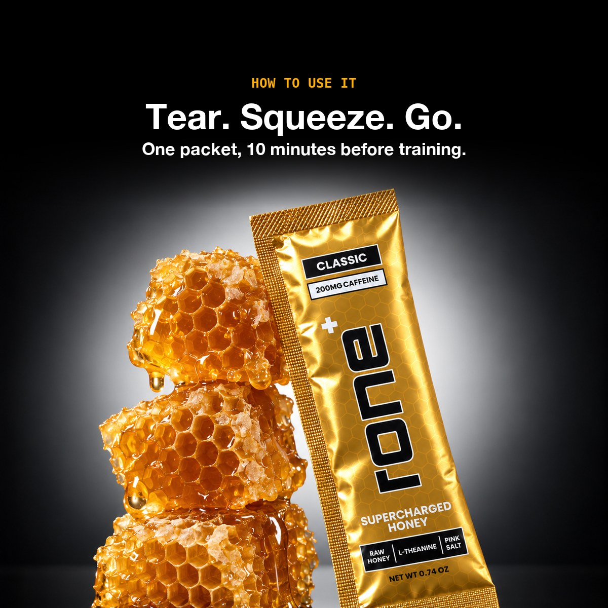 How to use it: tear, squeeze, go. One packet, 10 minutes before training.
