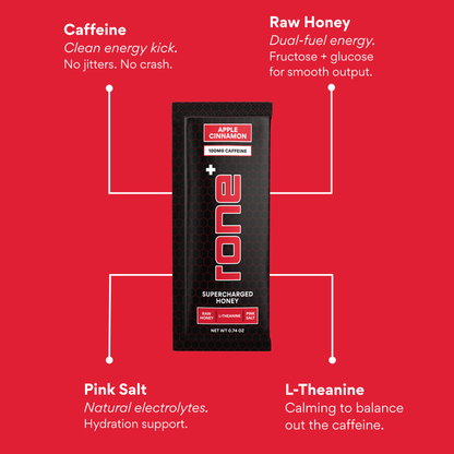 100mg Caffeine - Apple Cinnamon - SuperCharged Honey (20-Pack)