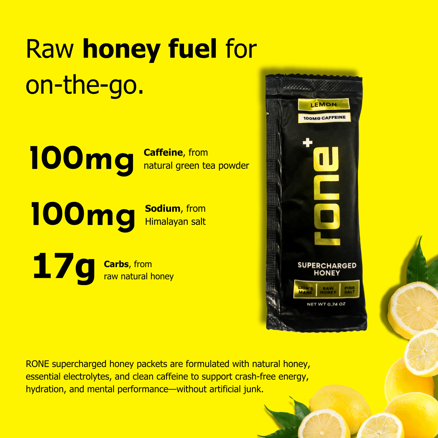 100mg Caffeine - Lemon - SuperCharged Honey (20-Pack)