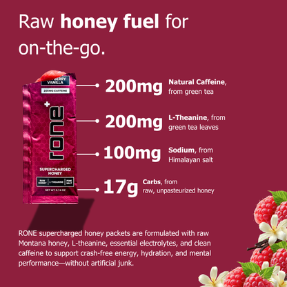 200mg Caffeine - Raspberry Vanilla - SuperCharged Honey (20-Pack)