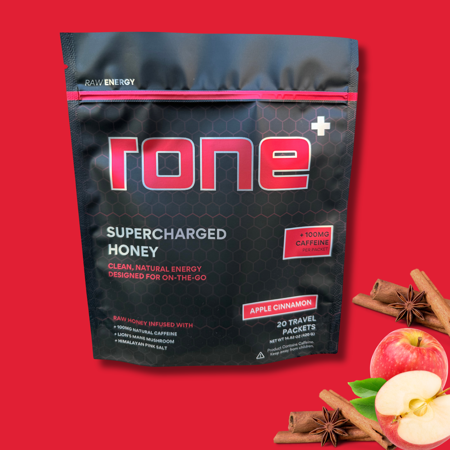100mg Caffeine - Apple Cinnamon - SuperCharged Honey (20-Pack)