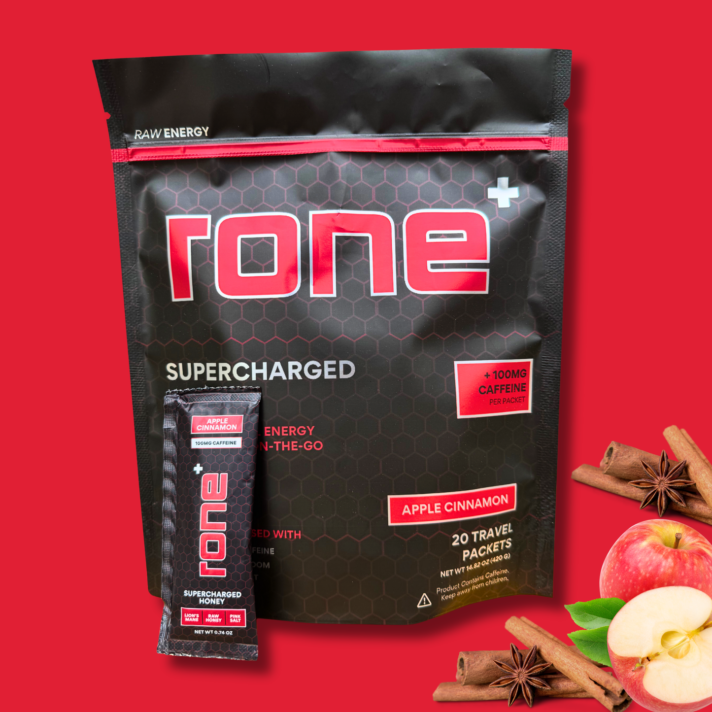 100mg Caffeine - Apple Cinnamon - SuperCharged Honey (20-Pack)