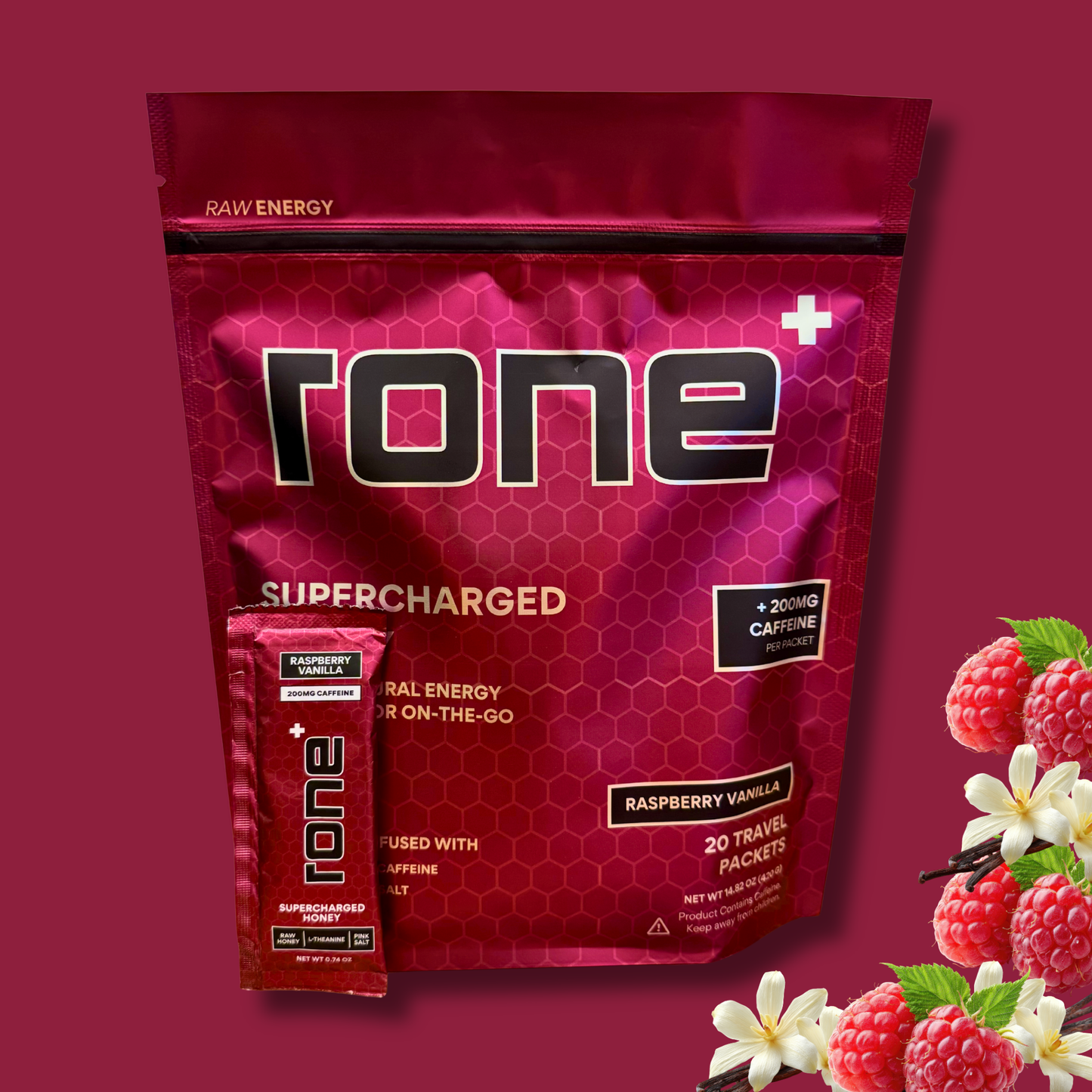 200mg Caffeine - Raspberry Vanilla - SuperCharged Honey (20-Pack)