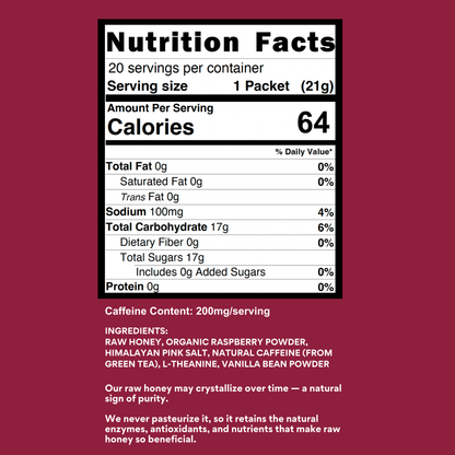 200mg Caffeine - Raspberry Vanilla - SuperCharged Honey (20-Pack)