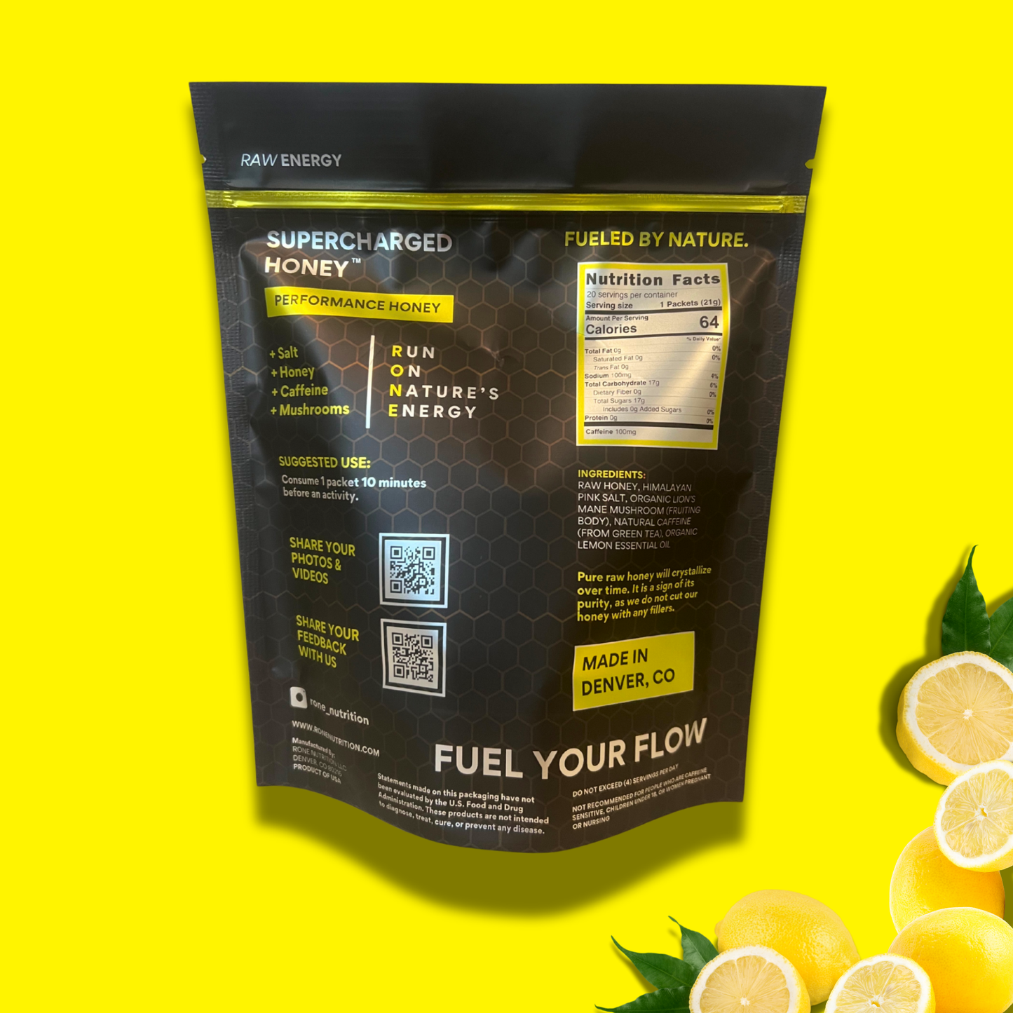 100mg Caffeine - Lemon - SuperCharged Honey (20-Pack)