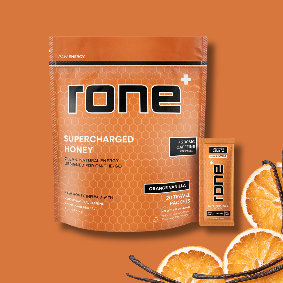 200mg Caffeine - Orange Vanilla - SuperCharged Honey (20-Pack)