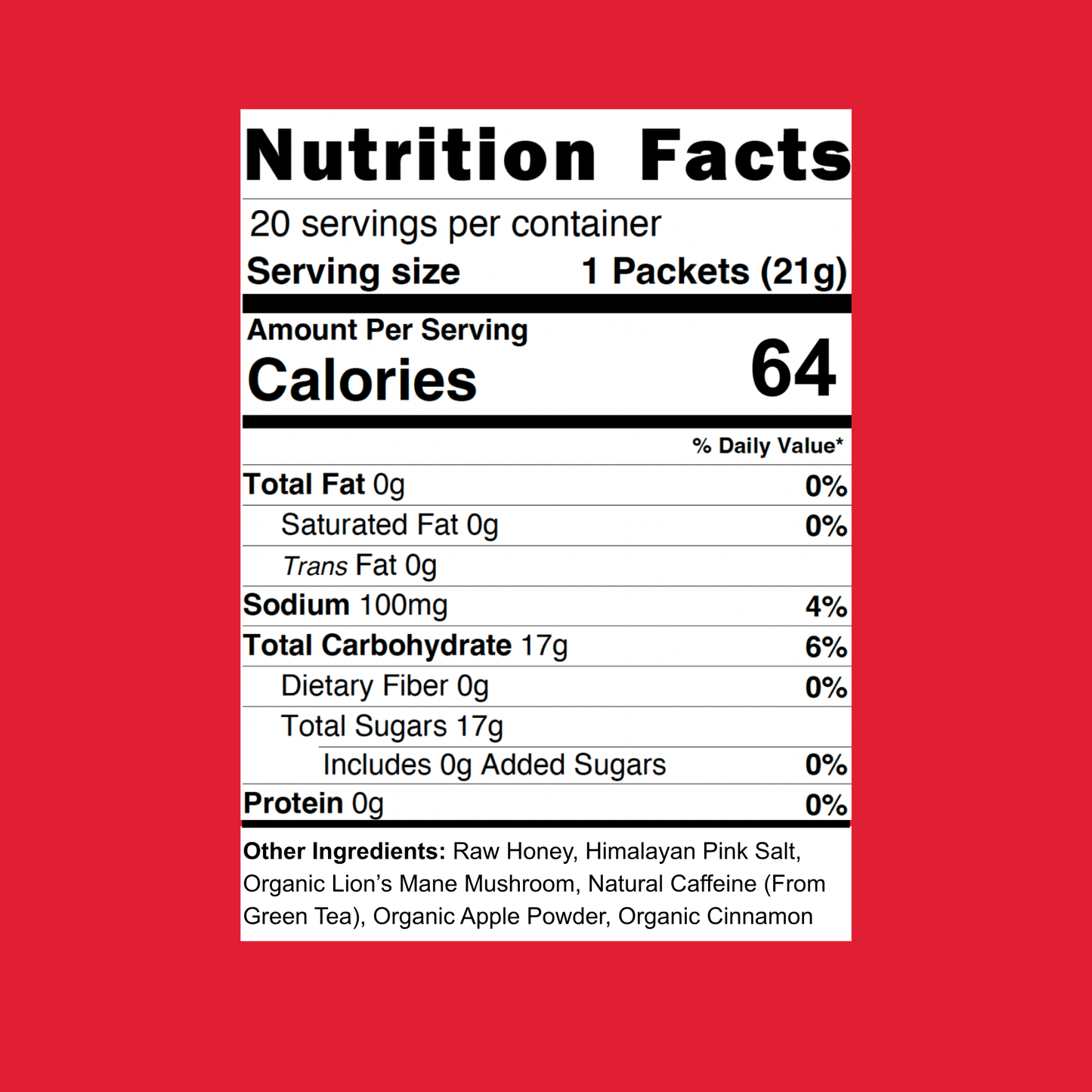 100mg Caffeine - Apple Cinnamon - SuperCharged Honey (20-Pack)