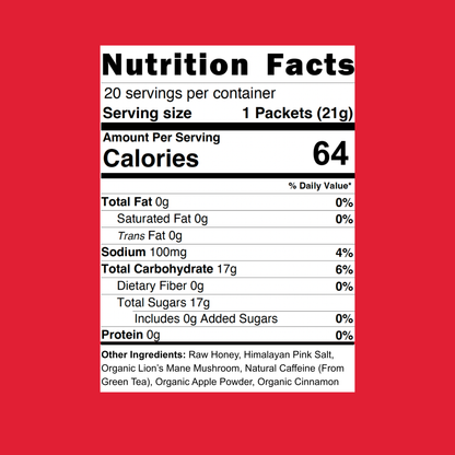 100mg Caffeine - Apple Cinnamon - SuperCharged Honey (20-Pack)
