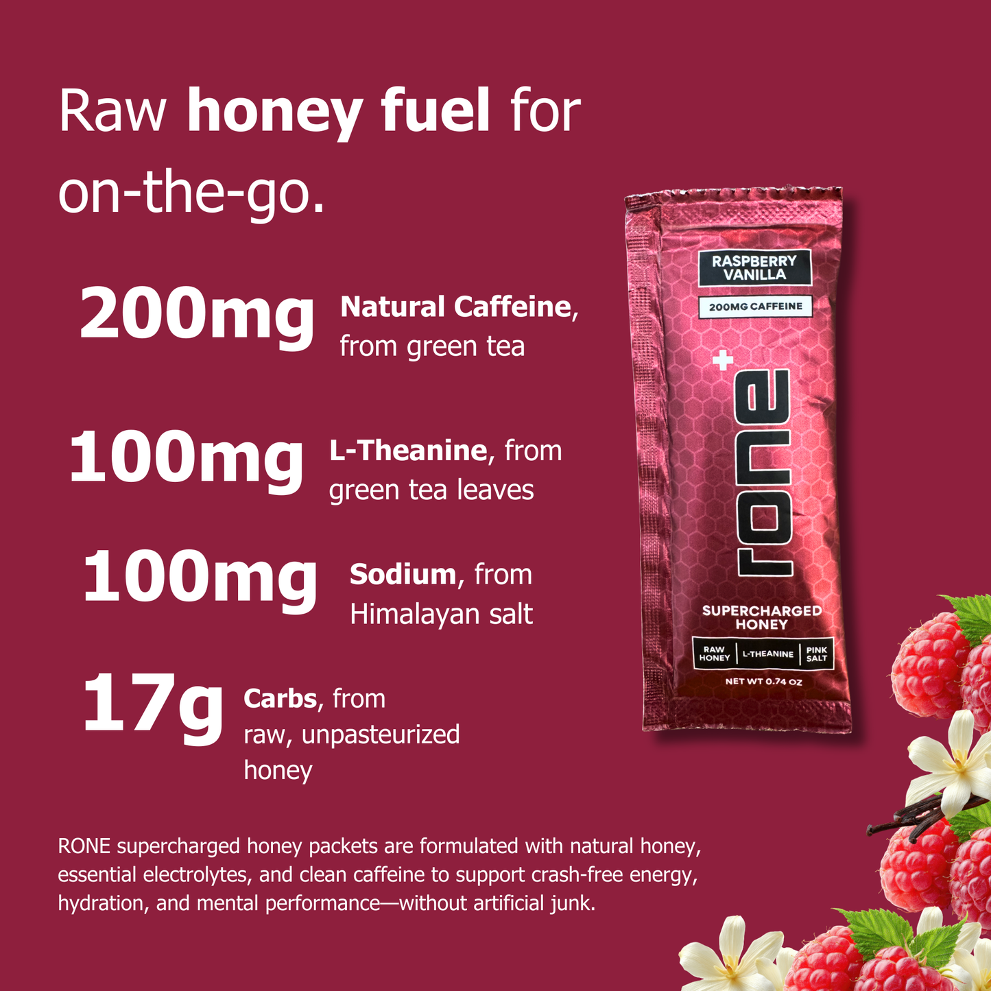 200mg Caffeine - Raspberry Vanilla - SuperCharged Honey (20-Pack)