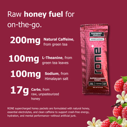 200mg Caffeine - Raspberry Vanilla - SuperCharged Honey (20-Pack)