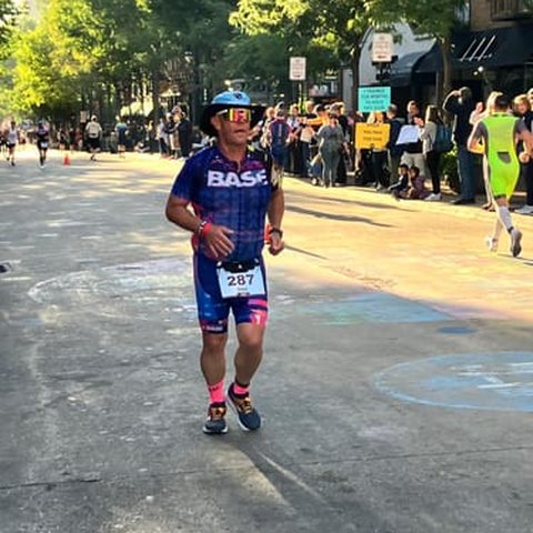Triathlete running during Ironman Madison